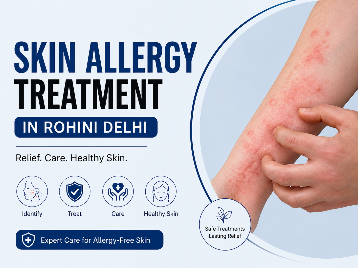 Dermatologist examining skin allergy treatment on patient's arm