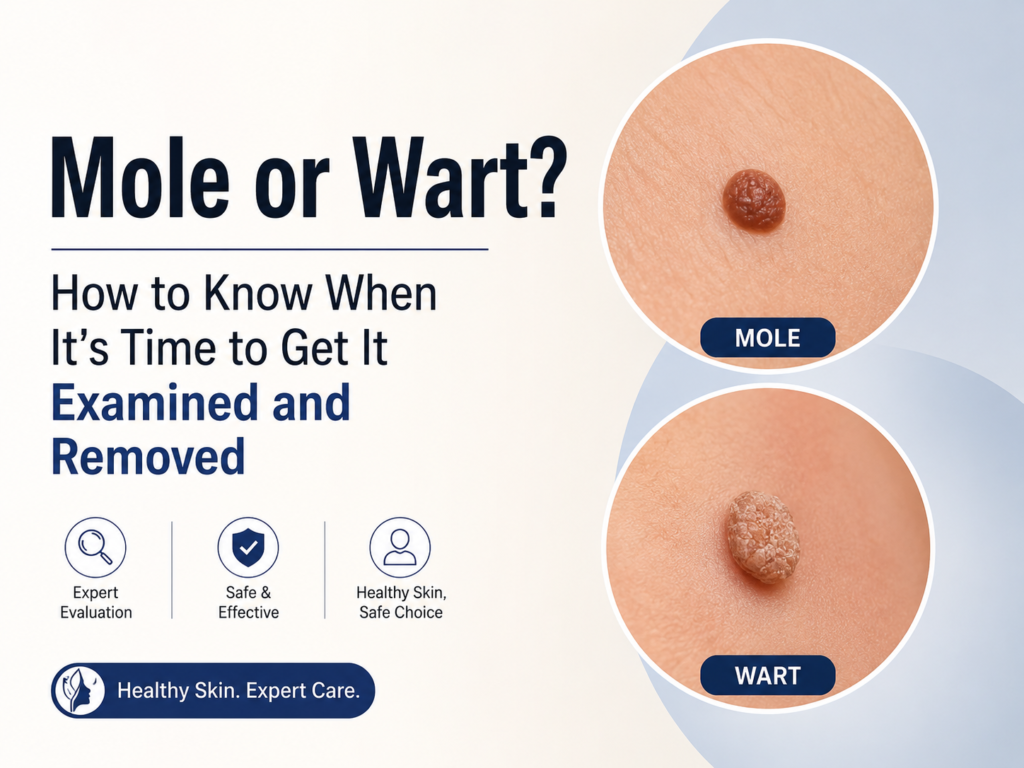 Dermatologist examining mole and wart removal procedure in Rohini Delhi